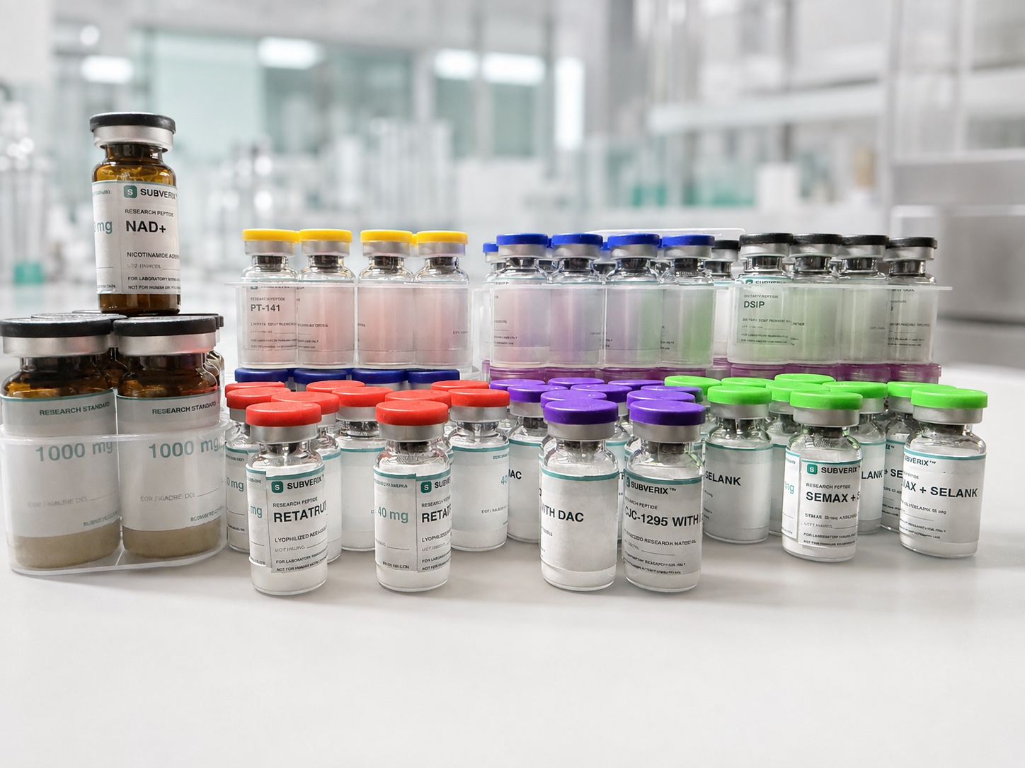 A selection of SUBVERIX research vials prepared for batch verification